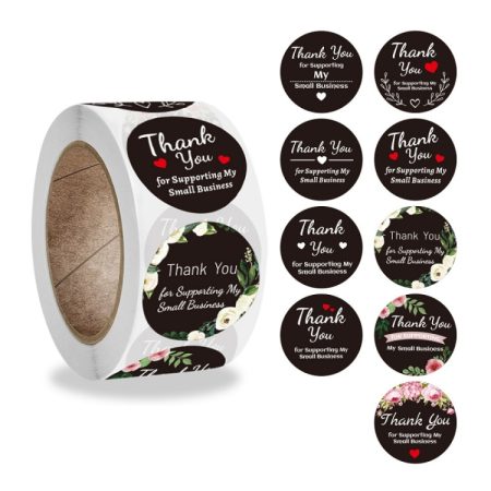 Round Thank You Sticker Floral Decoration Gift Envelope Sealing Sticker, 2.5cm / 1 Inch