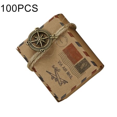 100 PCS European Wedding Retro Kraft Paper Mail Pattern Sugar Box, Size: 6x3.5x4.5cm, Compass shapped