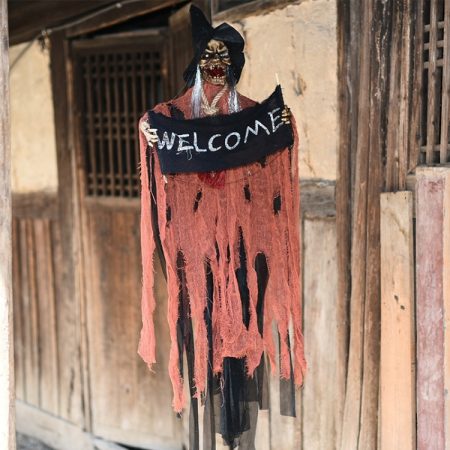 Halloween Hang Ghost Resin Electric Skull Bar Door Welcome Ghost Voice Skeleton Props Decorations, Electric Skull(Orange)