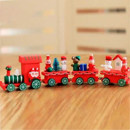 Christmas Dinner Table Decoration, Wooden Trains Children Kindergarten Christmas Decoration Ornaments Gifts, Red