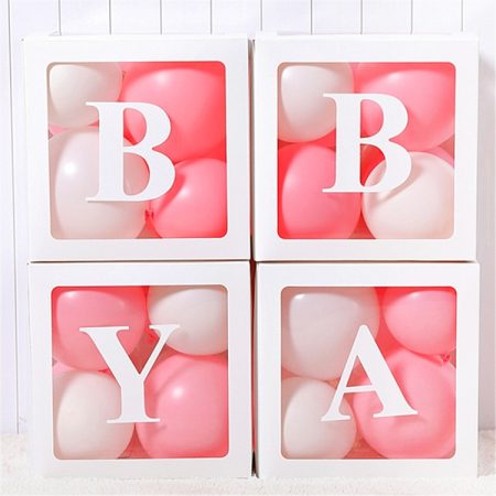 Wedding Birthday Party Decoration Transparent Letter Balloon Box, White Baby, White Love