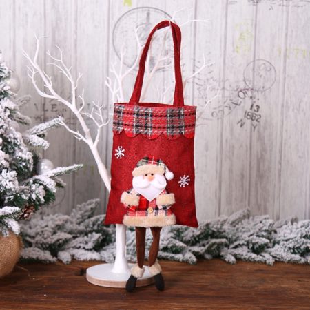 Christmas Burlap Gift Bag Candy Bag Plaid Tote Bag, Elderly, Snowman, Elk, Bear
