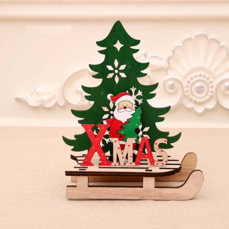 Christmas Decorations Christmas Painted Wooden Assembly DIY Sleigh Car Decoration Jigsaw Puzzle Gift, Large
