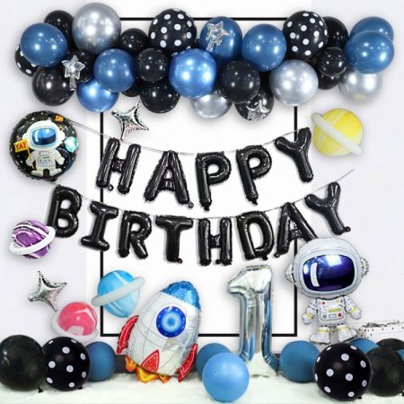 Astronaut Theme Birthday Balloon Decoration Set Starry Sky Rocket Aluminum Film Balloon Children Party Decoration, Set 2, Set 3