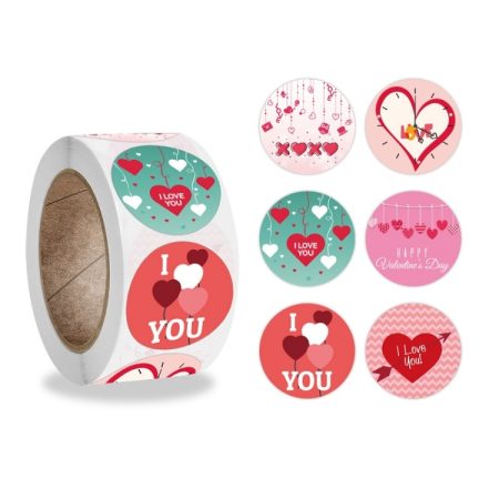 5 PCS Olled Round Valentines Day Heart Gift Decoration Sticker Label, Valentines Day Heart Sticker