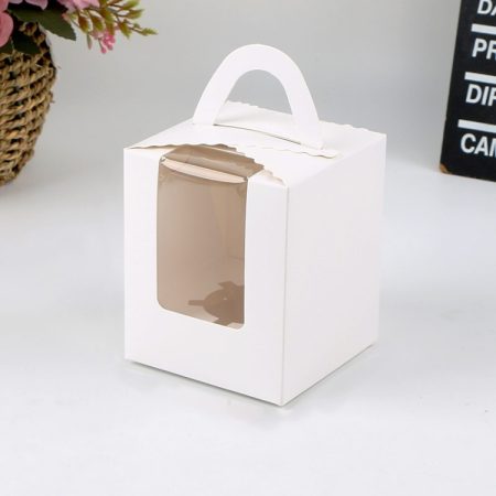 30 PCS Transparent Window 1 Piece Cardboard Portable Cup Cake Box Mousse Pastry Box, White, Marble, Cowhide Color, Blue, Black, Pink, Green, Red
