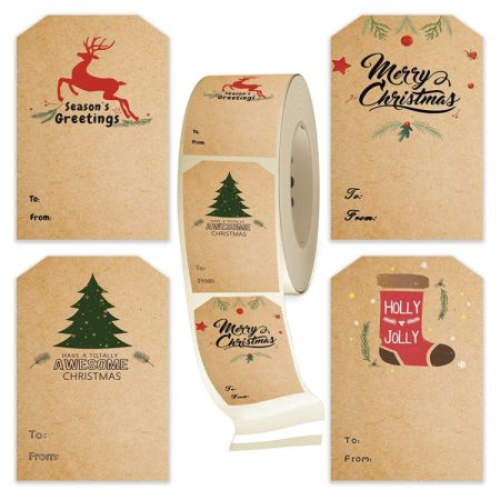 LG-210720-7050-008 Christmas Tree Kraft Paper Sticker Holiday Decoration Self-Adhesive Gift Tag, LG-210720-7050-008
