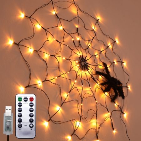 LED Spider Web Lamp with Remote Control Halloween Atmosphere Decoration Props, Power:, USB-in, Battery Box