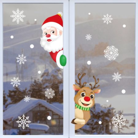 1set Christmas Window Grille Sticker Santa Claus Elk Glass Window Decoration, XC008, XC009