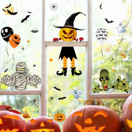 Halloween Decoration Stickers Pumpkin Lamp Spider Ghost Electrostatic Stickers,Style:, BQ040ABCD-45-46-47-48, BQ040ABCD-50-51, BQ041-42-43-44, BQ41-42-43-44-47-48, BQ049 + 050 + 052, BQ049 + 50 + 51 + (52 x 2), BQ049-51-52