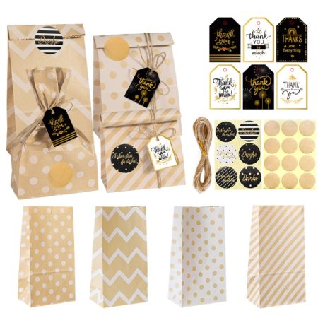 24 In 1 Point Striped Cowhide Paper Bag Retro Thanks Gift Bag Party Bakery Biscuits Candy Bag, 24 In 1 Style 1, 24 In 1 Style 2