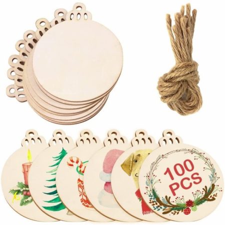 10pcs/Set Wood Chip Hand-Painted Christmas Tree Props Christmas Pendants, 9x7.6cm, 12x10cm