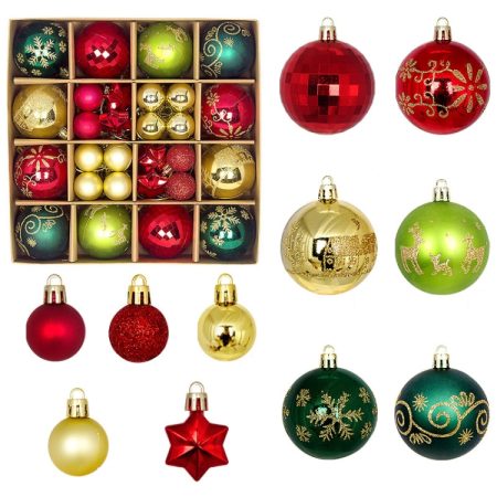 44pcs/set 3-6cm Christmas Ball Painted Pendant Electroplated Ball Ornaments, Golden Red Green, Golden Red, Black Gold, Red Green White