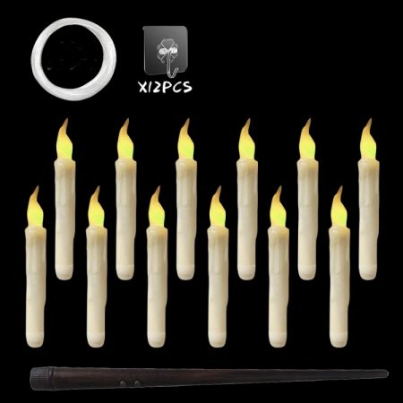 12pcs /Set LED Floating Candles Lights With Remote Control Christmas Halloween Decoration, Glossy Magic Wand, Pattern Magic Wand