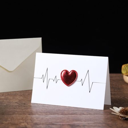 3D Heart Valentine Day Greeting Card Blessings Messages Cards with Envelopes, ECG, I Heart U, Balloon, Palm