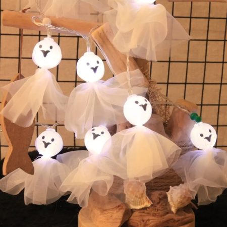 Halloween Fabric Ghost String Lights LED Scary Ghost Festival Indoor Decoration Ambient Lamp, 1.5m 10 Lights White, 1.5m 10 Lights Warm White
