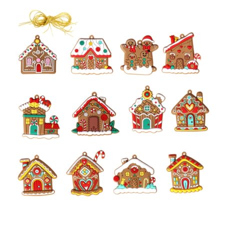 Christmas Decorations Pendants PVC Hanging Christmas Tree Ornaments Scene Arrangement Props, 12pcs /Set House, 6pcs /Set House, 11pcs /Set House, 6pcs /Set Gingerbread Man, 10pcs /Set Elk Snowman, 8pcs /Set Colorful Gingerbread Man, 10pcs /Set Pink Series