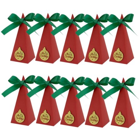 10pcs Christmas Candy Boxes Triangle New Year Party Xmas Gift Paper Packaging Box, Colorful Ball, Xmas Tree, Gingerbread Man, Gift Box, Socks, Gloves