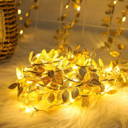 LED Artificial Golden Leaf Vine Light String For Christmas Holiday Decoration, 2m 20 Lights, 3m 30 Lights, 5m 50 Lights, 10m 100 Lights