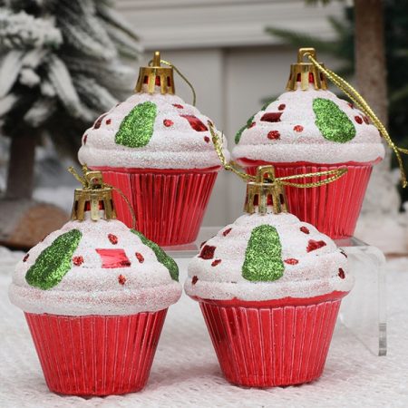 4pcs /Box Glossy Round Pastry Christmas Balls Painted Christmas Tree Hanging Decoration, Round Pastry