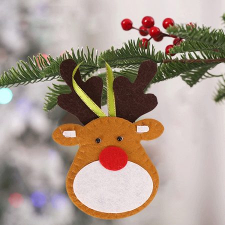 Non-woven Christmas Decorations Christmas Tree Pendants, Big-faced Elk, Crutch, Green Hat Santa Claus, Red Clothes, Green Clothes, Bell, Red Snowman, Green Snowman, Gift Box, Elk, Gloves