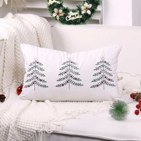Christmas Tree Embroidery Pillowcase Holiday Decoration Cushion Cover, Pillow Core Not Included, 30x50cm