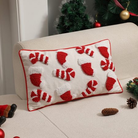 Simple Christmas Tufted Pillowcase Circle Velvet Trimmed Cushion Cover, Pillow Core Not Included, 30x50cm, 45x45cm, 50x50cm