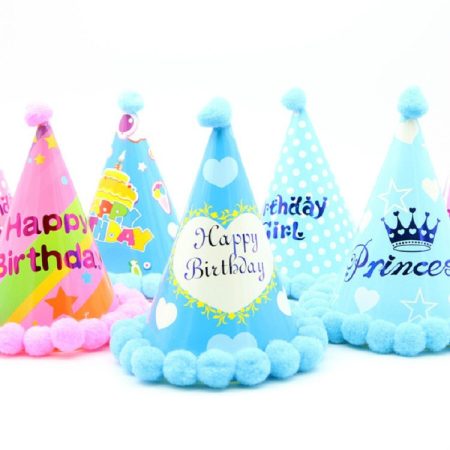3 PCS Children Age Dress up Party Supplies Ball Birthday Hat Paper Rainbow Pom-pom Cap, Birthday Hat
