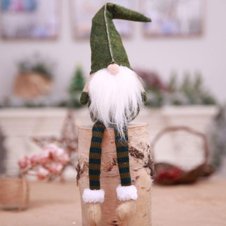 Cute Sitting Faceless Long-legged Elf Doll Christmas Decoration, Green, Grey, Red