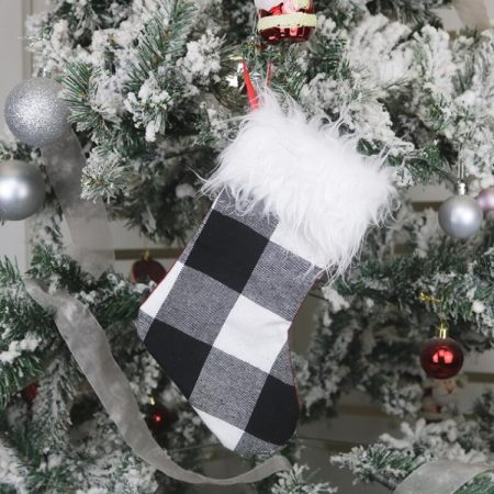 Christmas Tree Ornaments Decoration Supplies Gift Bag Plush Christmas Socks Gift Bag Pendant, Black and White, Red and White