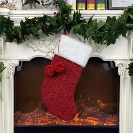 Christmas Knitted Socks Gift Bag Ornament Supplies Pendant, Red, Green, White