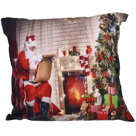 Christmas Ornaments Flannel Pillowcase Cartoon Printing Square Pillowcase Without Pillow Core, Santa Claus Fireplace, Christmas Socks, Elderly, Christmas Tree Old Man, Christmas Tree, Alarm Clock