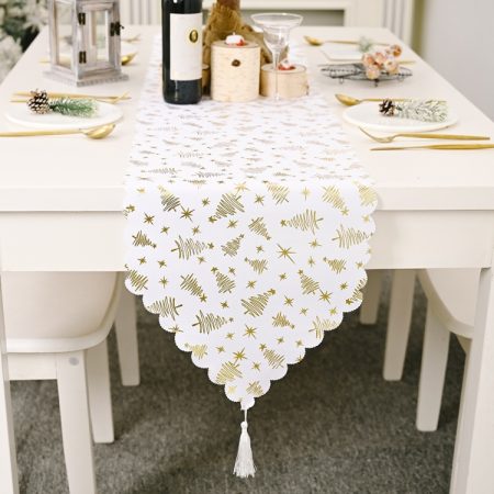 Christmas Table Decoration Bronzing Tablecloth Holiday Decoration Supplies, Golden Tree, Silver Tree, Red Tree, Red Star, Golden Star, Silver Star