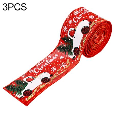 Christmas Decorations Car Printing Ribbon Christmas Tree Decoration Ribbon Colorful Bar, Red, Hemp Color, Grey