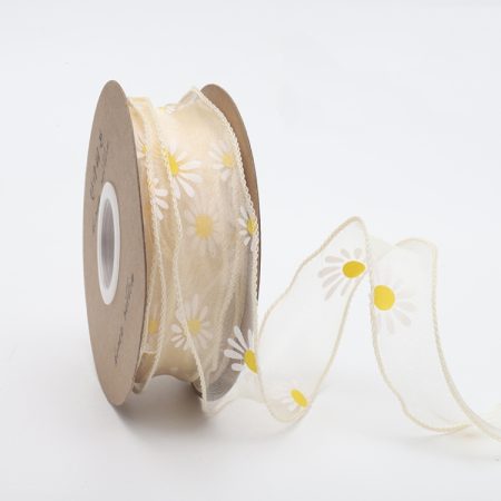 Small Daisy Mermaid Ribbon Flower Bouquet Handwriting Snow Yarn Ribbon, Beige, Black, White, Mint Green, Smoky Gray, Taro Purple, Pink