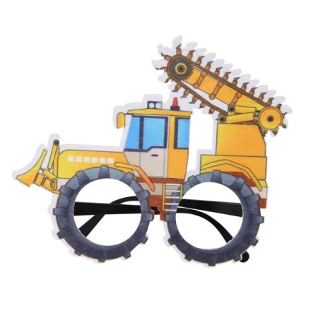 3 PCS Children Birthday Party Funny Glasses Photo Props, Logging Truck, Forklift, Tanker Truck, Small Crane, Bulldozer, Engineering Cap, Expel Soil Machine, Dump Truck, Excavator, Grinder, Screw Machine, Crane, Bus, Red Excavator, Orange Bulldozer...