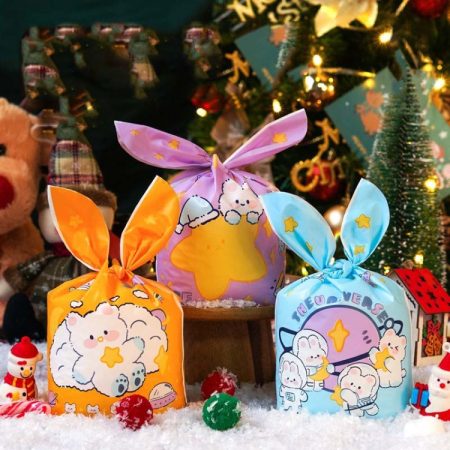1bag Candy Packaging Bags Baking Biscuit Gift Bags, Space Rabbit, Red Snow Carnival, Strawberry Flower, Red Scarf Bear, Blue Bunny Girl, Pink Rabbit Flower, Fresh Flower, Colorful Abstract Strip, Green White Cat, Red Fried Egg, Year Rabbit...