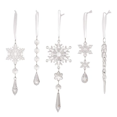 Christmas Acrylic Clear Pendant Snowflake Icicle Crystal Ornaments Xmas Tree Hanging Decoration, 5pcs /Set