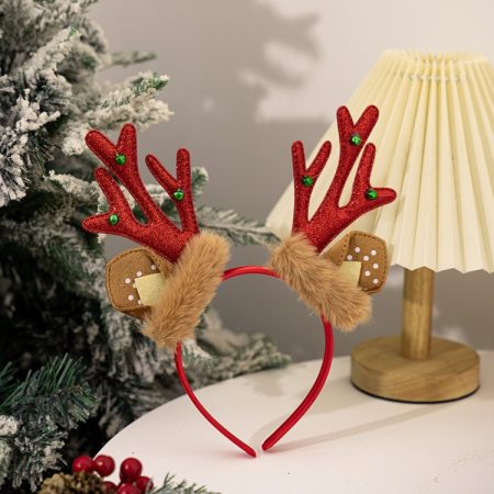Christmas Deer Antler Plush Headband Festival Party Makeup Props, Red, Green, Gold