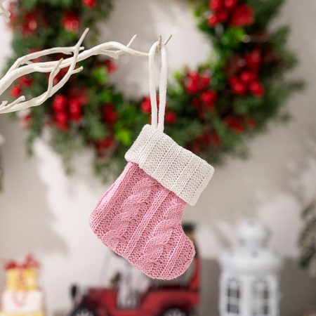 Mini Knitted Christmas Gift Socks Holiday Decorations, Pink, Gray, Red, Green