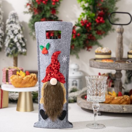 Christmas Cartoon Wine Bottle Cover Holiday Party Decoration Gift Bag, Red, Green, Pink, Black