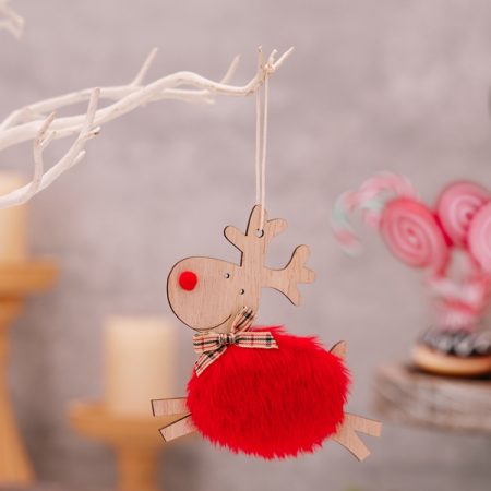 Christmas Tree Wooden Plush Elk Pendant Festival Decorations, Red, Pink, White, Gray, Brown