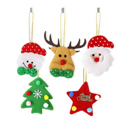 Christmas Tree Pendant Cartoon Santa Claus Elk Snowman Pentagram Plush Dolls Hanging Ornaments, 5pcs /Bag