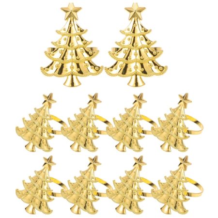 10pcs /Bag Christmas Tree Napkin Rings Metal Napkin Buckles Hotel Dinner Table Decoration