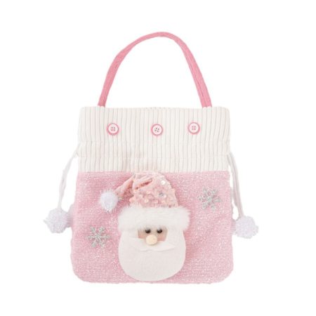 Pink Series Plush Gift Bags for Christmas Presents with Drawstring, Old Man, Snowman, Elk