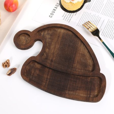 Wooden Fruit Dinner Plate For Christmas Table Decoration, Hat, Tree